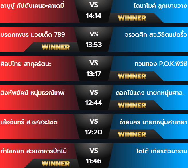 ผลมวยวันอาทิตย์ 29 กันยายน 2567